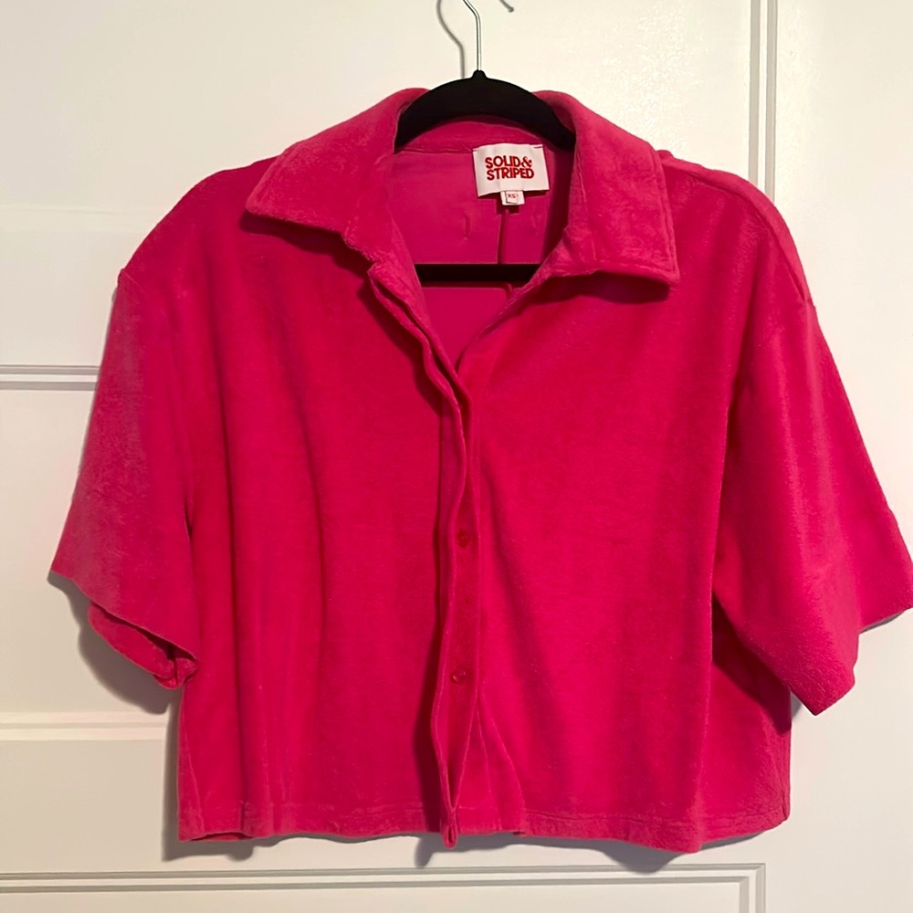 Solid & Striped Terry Cropped Button Down Polo Xs - image 2